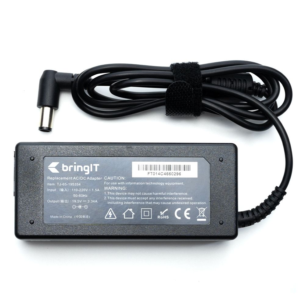 Fonte Carregador para Notebook Bringit 19.5 V 3.34 A 65 W 7.4 mm x 5.0 mm proteção reforçada e garantia de 36 meses