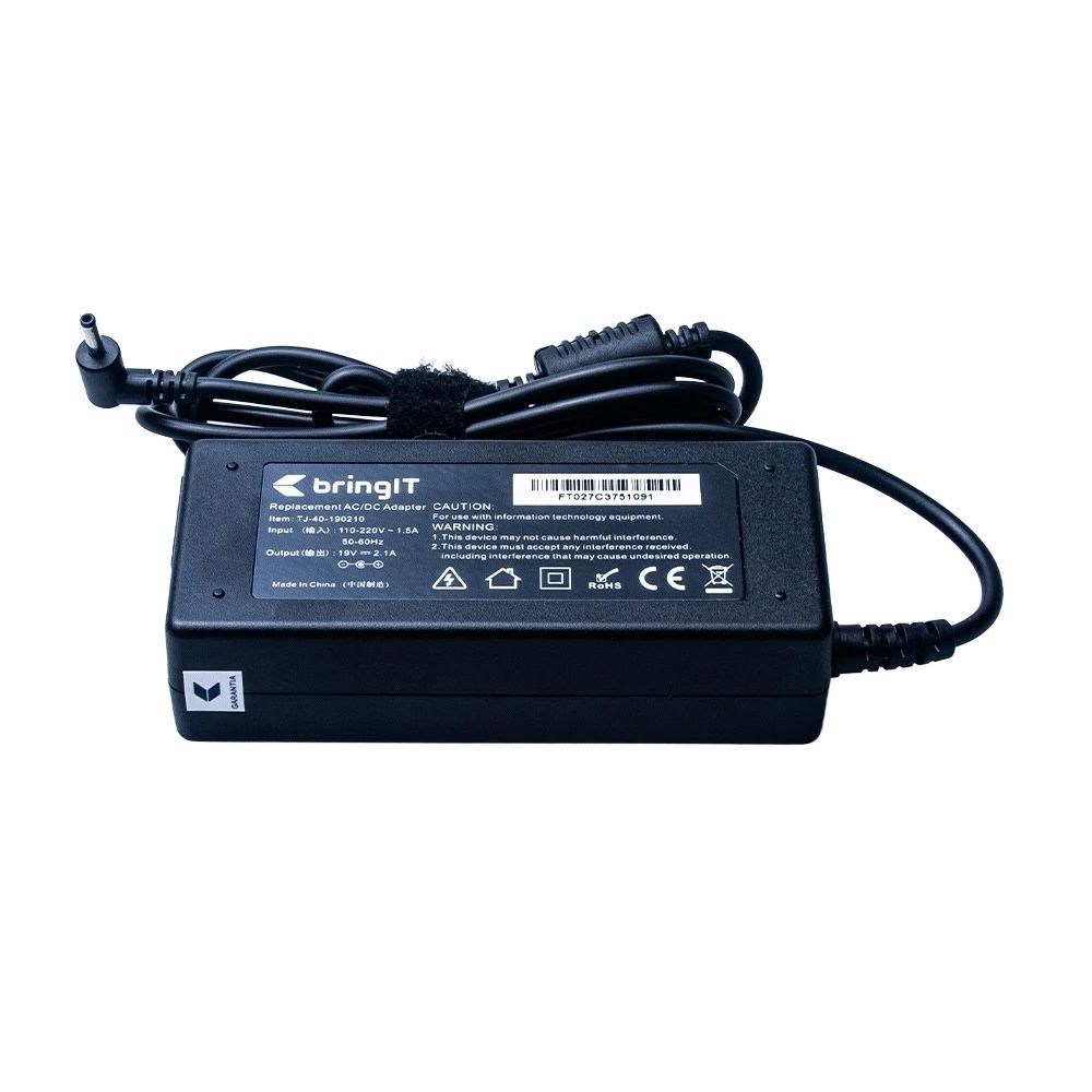 Fonte Carregador para Notebook Bringit 19 V 2.1 A 40 W 3.0 mm x 1.1 mm proteção reforçada e garantia de 36 meses
